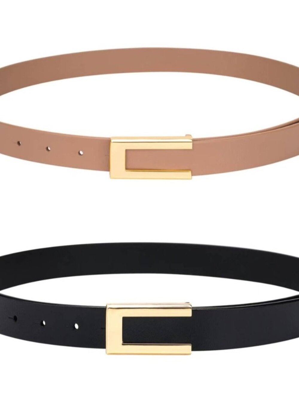 Womens Leather Belt Skinny Waist Belt for Dresses Jeans Pants with Gold Buckle